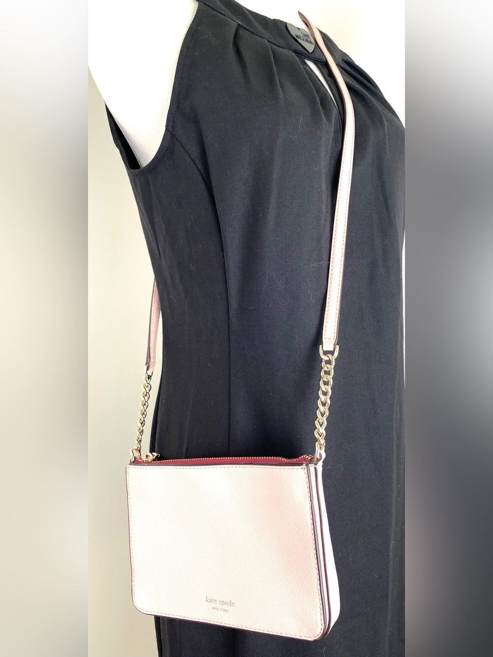 kate spade New York Blush Pink Pebbled Leather Crossbody Bag Chain/Leather Strap